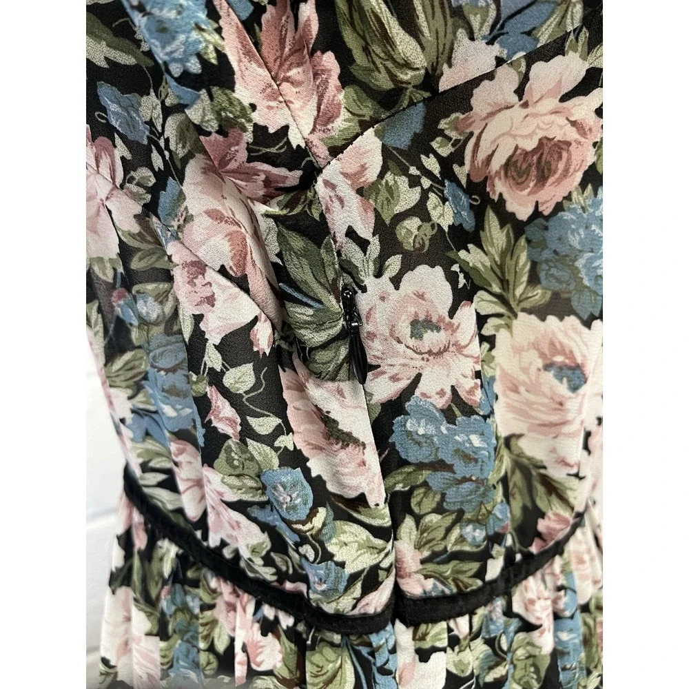 En Saison Floral Midi Dress Small Tiered Pastel Chiffon Rose‎ Cottagecore